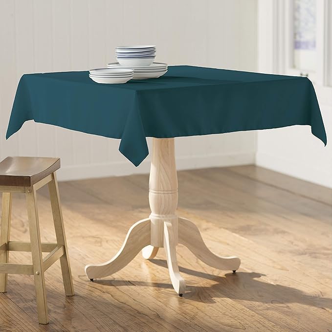 LA Linen Polyester Poplin Washable Square Tablecloth, Stain and Wrinkle Resistant Table Cover 58x58, Fabric Table Cloth for Dinning, Kitchen, Party, Holiday 58 by 58-Inch, Teal Dark
