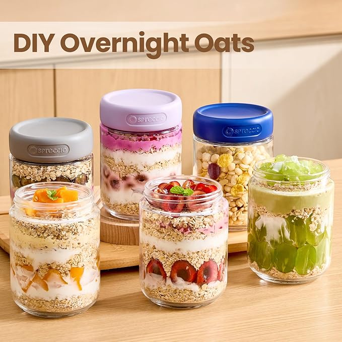 6-Pack 16oz Glass Jars with Airtight Lids, Overnight Oats Containers with Lid, Glass Jars for Overnight Oats Yogurt Chia Pudding Pickles Snacks Meal Prep