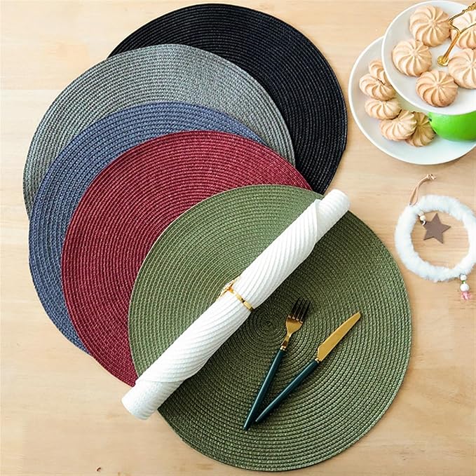 4PCS Round Woven Non-Slip Kitchen Placemat Non Slip Table Mat Kitchen Accessories Decoration Home Pad Coaster(Gery)