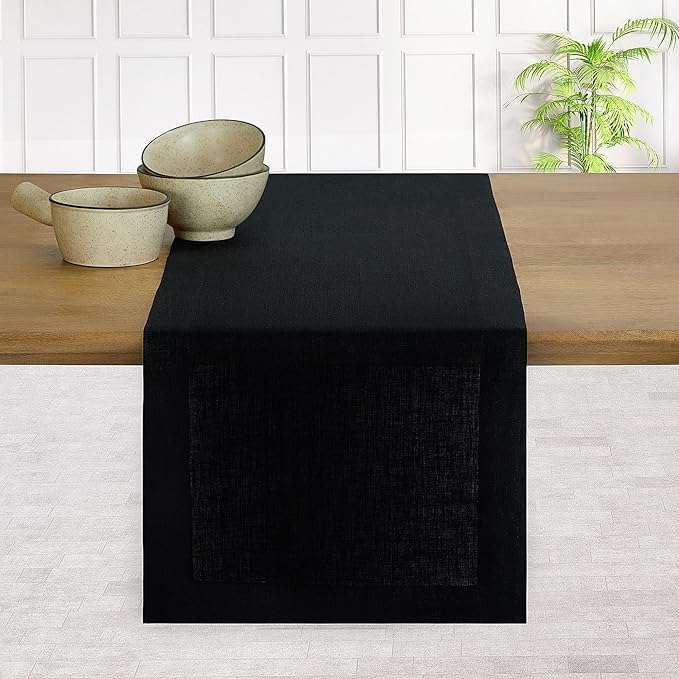 D'Moksha Homes Linen Black Table Runner 60 Inches - 100% Pure Linen Short Table Runner 14 x 60 Inch for Coffee Tables, Dresser, Spring, Easter - Machine Washable