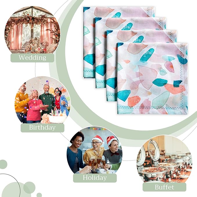 Maison d' Hermine Cloth Napkins Set of 4 100% Cotton Everyday Reusable Square Napkins Cloth Washable Dinner Party Wedding Restaurant Valentines Day Decorations Spring/Summer (Summer Picnic, 20" x 20")