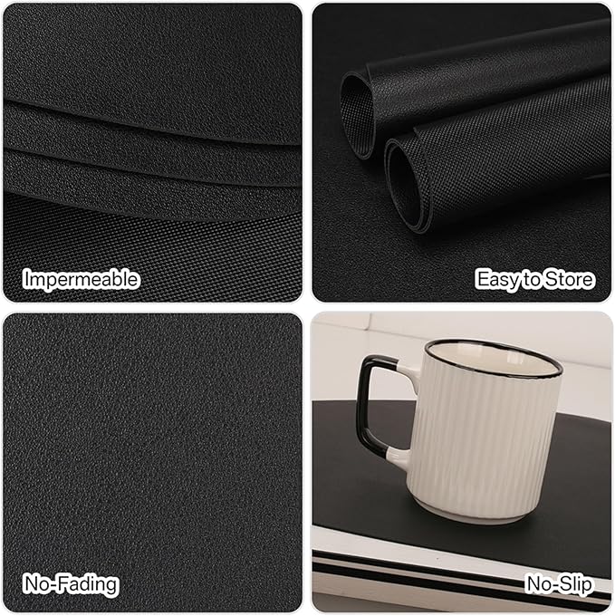 PU Leather Placemats Set Dining Table Mats Wipeable Easy to Clean Stain Heat Waterproof Place Mats(Gray,8xPlacemat 8xCoaster)