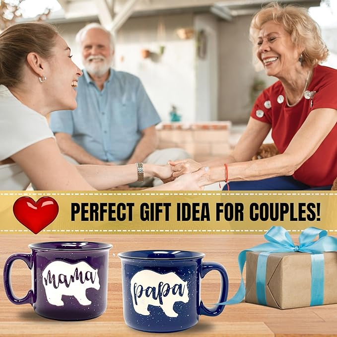 Nana and Papa Bear 15 oz Cute Coffee Mug for Grandma, Grandmother - Grandma Gifts, Mother's Day, Father's Day, Christmas, Birthday (Nana Bear Plum and Papa Bear Navy Blue Gift Set)