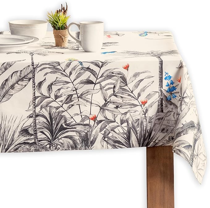 Maison d' Hermine Table Cloth Rectangle Table 100% Cotton 60 x 90 Inches Fall Tablecloth Reusable Everyday Use for Thanksgiving Christmas Decorations Dining Farmhouse Party (Amazonia)