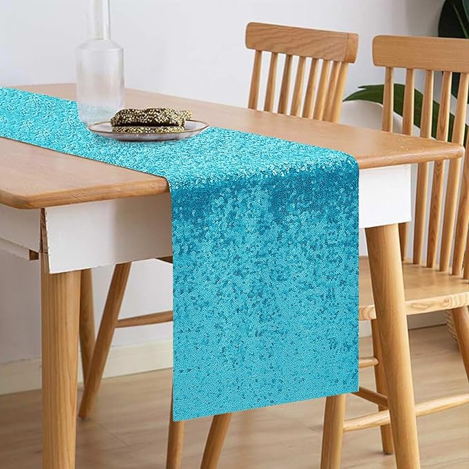 10 Packs 12 x 72 inches Turquoise Sequin Table Runner, Glitter Runner for Birthday Party Supplies Wedding Holiday Celebration Baby Shower Engagement Anniversary Decor