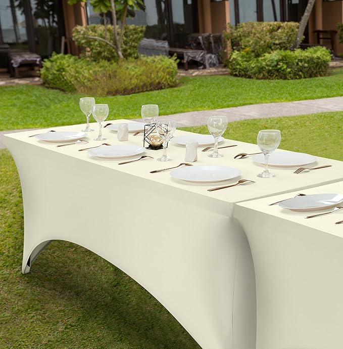 Utopia Kitchen Spandex Tablecloth 1 Pack [6FT, Ivory] Tight, Fitted, Washable and Wrinkle Resistant Stretch Rectangular Patio Table Cover for Event, Wedding, Banquet & Parties [72Lx30Wx30H Inch]
