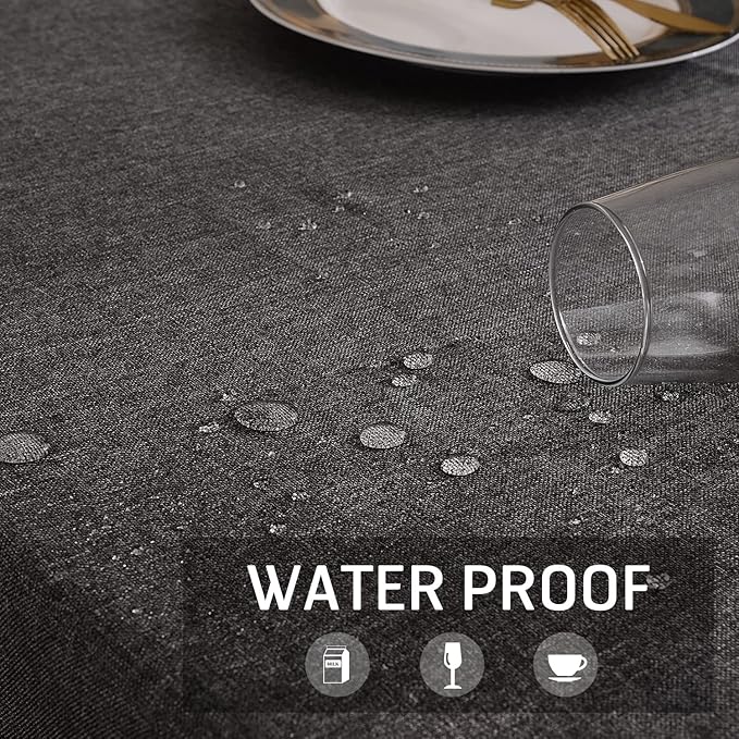 SEASHORE TREE Rectangle Tablecloth Linen Textured Table Cloths 47 x 63 Inch Waterproof Spill-Proof Wipeable Wrinkle Free Dining Table Cover for Buffet Party Wedding Outdoor and Indoor Use, Gray