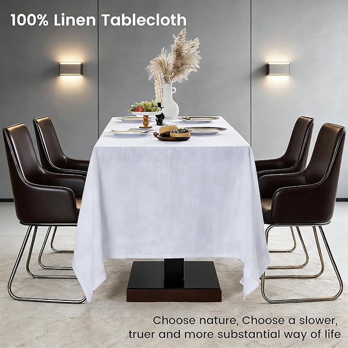 Simple&Opulence White Linen Tablecloth for Rectangle Tables-60×84 Inch, 100% Linen Farmhouse Tablecloth 6-8 Seat Dining Table, Durable Stonewashed Tablecloth for Banquet, Dinner, Wedding