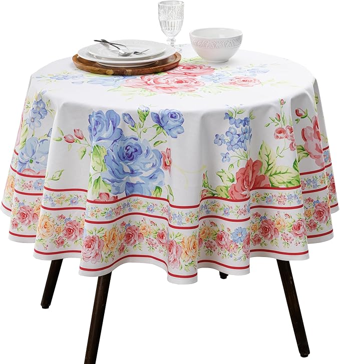 Maison d' Hermine Table Cloth Round Table 100% Cotton 69 Round Inches Tablecloth Reusable Decorative for Dining Room Farmhouse Home Valentines Day Decorations Spring Summer - Vintage Floral