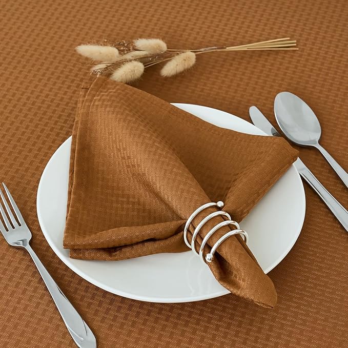 maxmill Fall Cloth Napkins 20 x 20 Inch Weaved Texture Design Soft Comfortable Luxury Serviette for Harvest Thanksgiving Family Dinners Weddings Parties and Banquets Set of 4 Pieces, Amber