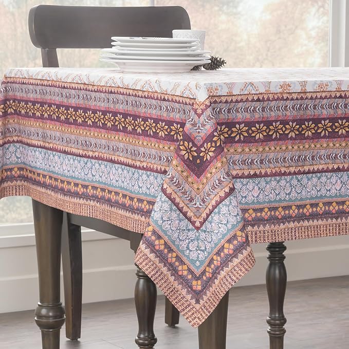 Maison d' Hermine Table Cloth Rectangle Table 100% Cotton 60 x 108 Inches Fall Tablecloth Reusable Everyday Use for Thanksgiving Christmas Decorations Dining Farmhouse Party (Fair Isle)