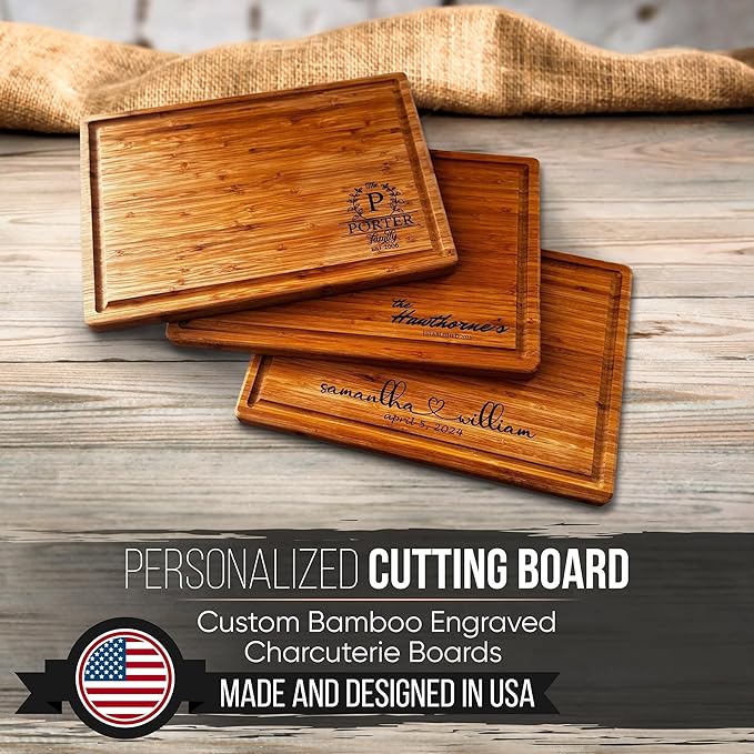 Handmade Personalized Cutting Board - Unique Christmas, Wedding, New Home, and Bridal Shower Gifts - Christmas Gifts - Engraved Charcuterie Boards - Bamboo Cheese Board