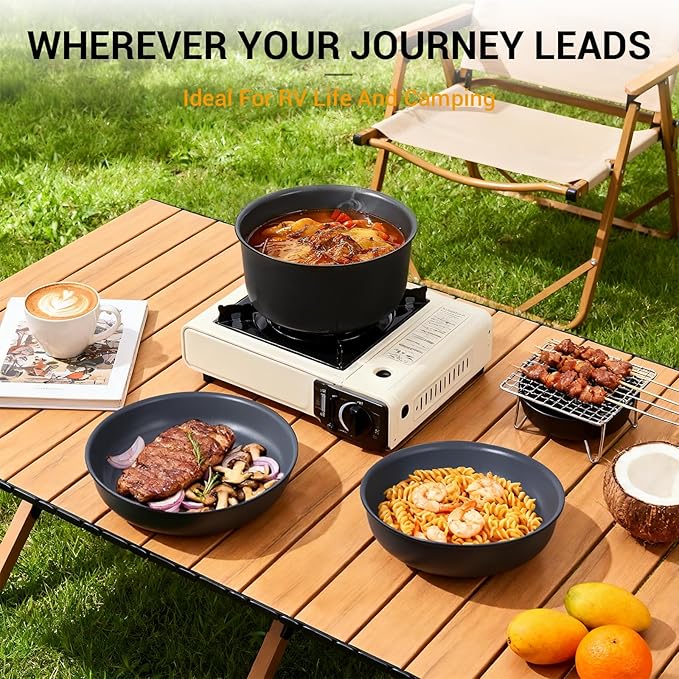 Ammeloo 18 Pcs Ceramic Pots and Pans Set Non Stick Kitchen Cookware Set with Detachable Handle, Non Toxic Cooking Set with Removable Handle for RVs, Camping, Fridge, Dishwasher/Oven Safe, Black