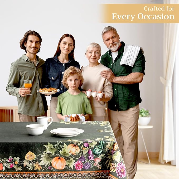 Maison d' Hermine Table Cloth Rectangle Table 100% Cotton 60 x 108 Inches Fall Tablecloth Reusable Everyday Use for Thanksgiving Christmas Decorations Dining Farmhouse (Pumpkin Garden - Dark Green)
