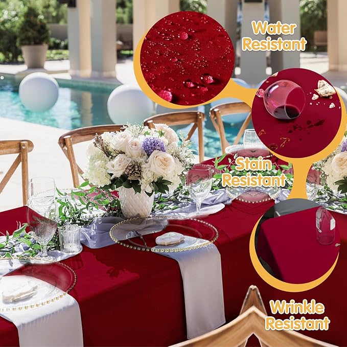 BRILLMAX 8 Pack Burgundy Tablecloths 60 x 102 Inch for 6ft Rectangle Tables - 150 GSM Polyester Fabric, 15" Standard Drop, Water, Stain & Wrinkle Resistant Cloth Cover for Wedding Dining Buffet
