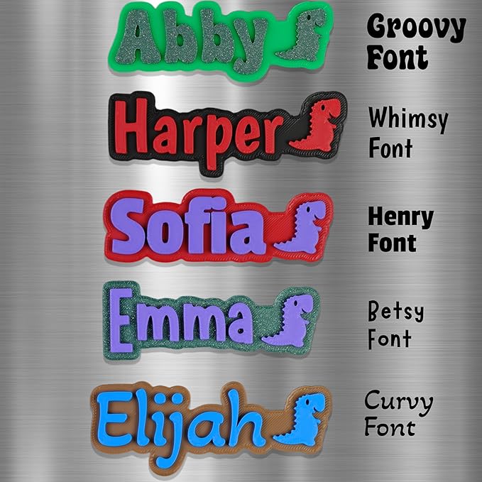 Custom Magnets for Fridge and Locker – 3D Printed Two-Color Name Design with Dinosaur Icon – Personalized Magnets with Strong Grip & Made of Durable PLA