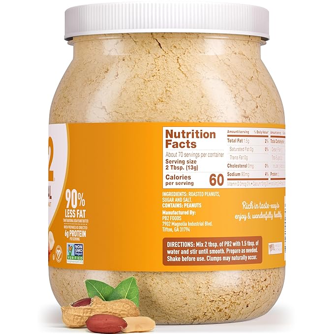 PB2 Original Powdered Peanut Butter - [32 Ounce Jar] 6g of Protein, 90% Less Fat, Certified Gluten Free, Only 60 Calories per Serving, Perfect for Protein Shakes, Smoothies, and Low-Carb, Keto Diets