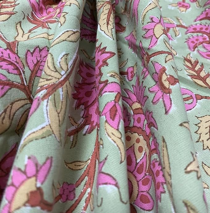 Ridhi Block Print Round Pistachio Green Reusable Tablecloth 100% Cotton 60" Inch Decorative Table Cover eveyday Dining, Home, Party, Wedding, Farmhouse Gift for Spring, Easter, Valentine