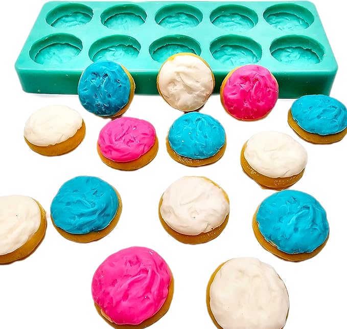 10 Cavities Mini Frosted Cookies Candle Silicone Mold | Soap mold | Mold for Wax | Mold for Resin Wax melts mold Waxmelts NC102