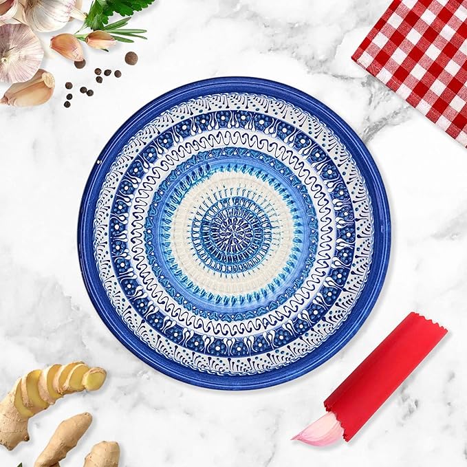 Ceramic Grater Bowl, Garlice Grater Plate, Handmade Ginger Grater, Mincer Bowl for Cheese &Vegetables, Ceramic Decorative Mincer, Hand Dish for Garlic (Sapphire Dream)