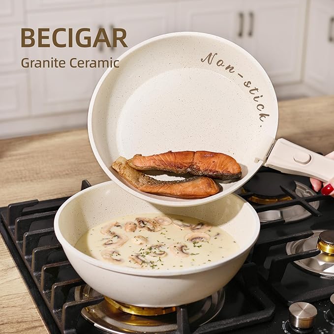 23pcs Ceramic Pots and Pans Set, Nonstick Detachable Handle Cookware, Induction Kitchen Cooking Set with Removable Handle,include Frying Pans & Saucepans Oven Safe, Induction, Stackable Set