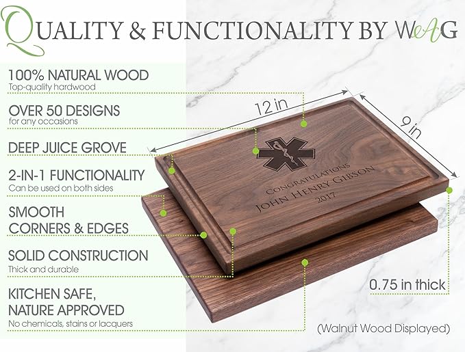 Personalized Hardwood Cutting Board - Paramedic Appreciation, Retirement Gift for Doctors, Emergency Medical Professionals - USA Made - Emergency Medical Design 100