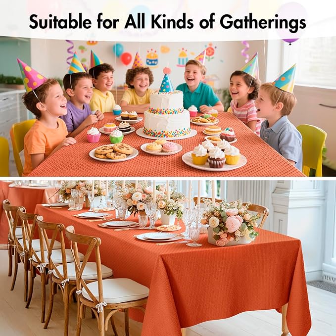 MIULEE Fall Tablecloth Burnt Orange Linen Cotton Table Cloth Rectangle Waterproof Spillproof Cross-Star Textured Table Cltoth Decorative Farmhouse for Dining Party Weddings 60x120 Inch