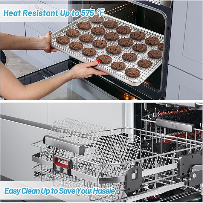 TeamFar Cooling Rack Set of 2, Stainless Steel 16.5’’ x 11.5’’ Baking Rack for Oven Cooking Roasting Grilling, Wire Rack for Cooling Cookies, Fits Half Sheet Pan, Healthy & Heavy Duty, Dishwasher Safe
