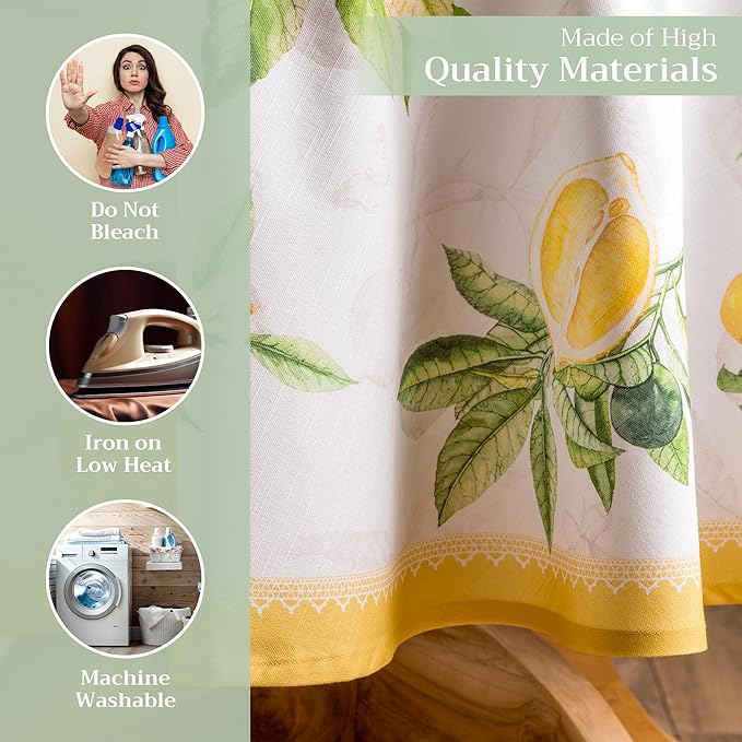 Maison d' Hermine Table Cloth Round Table 100% Cotton 69 Round Inches Tablecloth Reusable Decorative for Dining Room Farmhouse Home Valentines Day Decorations Spring Summer - Limoncello