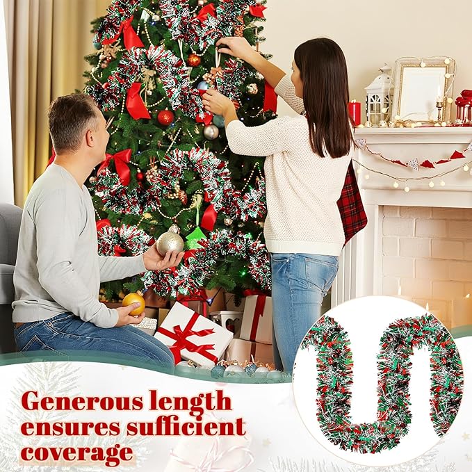 295 Feet Mardi Gras Tinsel Garland Metallic Tinsel Garland Glitter Twist Metallic Shiny Hanging Garlands Decorations Mardi Gras Tree Ornaments for Carnival Party(Red, Green, Silver)
