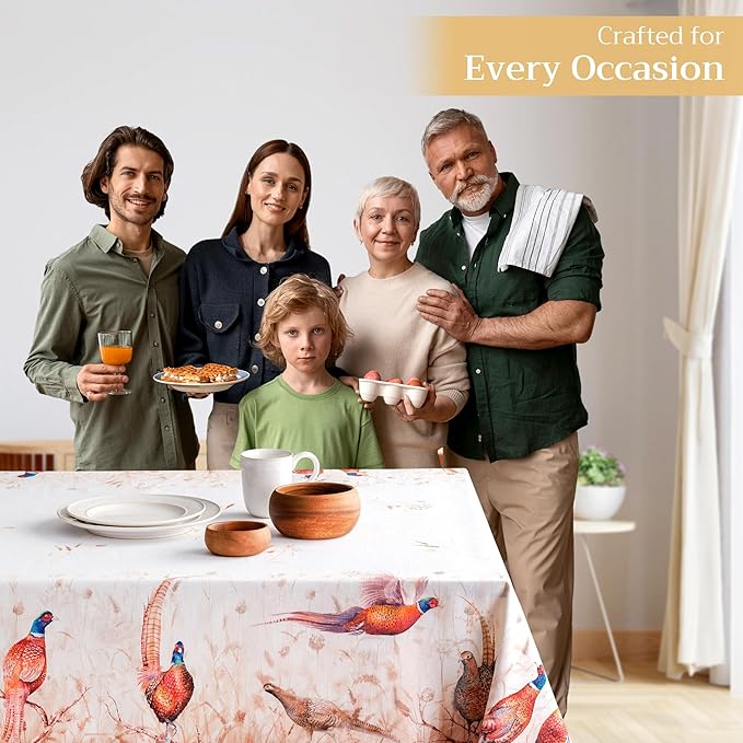 Maison d' Hermine Table Cloth Square Table 100% Cotton 54 x 54 Inches Fall Tablecloth Reusable Everyday Use for Thanksgiving Christmas Decorations Dining Farmhouse Party (Faisan D'Automne)