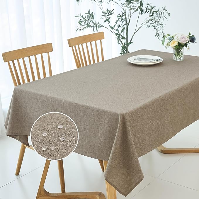 maxmill Square Linen Tablecloth Water Resistance Antiwrinkle Spill Proof Stain Resistant Fabric Table Cloth, Decorative Fabric Table Cover for Banquet Party Event Holiday Dinner, 70 x 70 Inch, Mocha