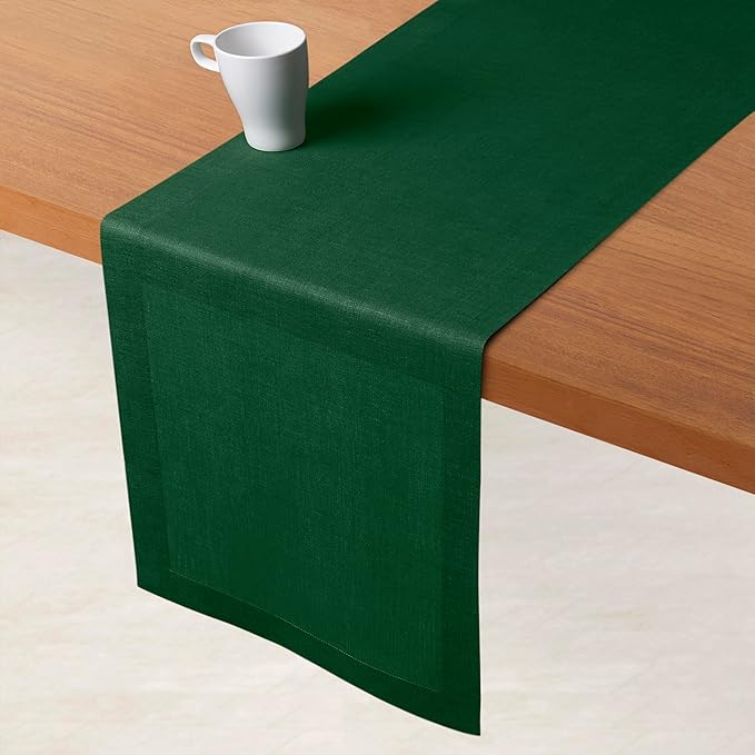 D'Moksha Homes Linen Forest Green Table Runner 72 Inches Long - 100% Pure Linen 14 x 72 Inch Table Runner for Dining, St Patricks Day, Easter - Machine Washable