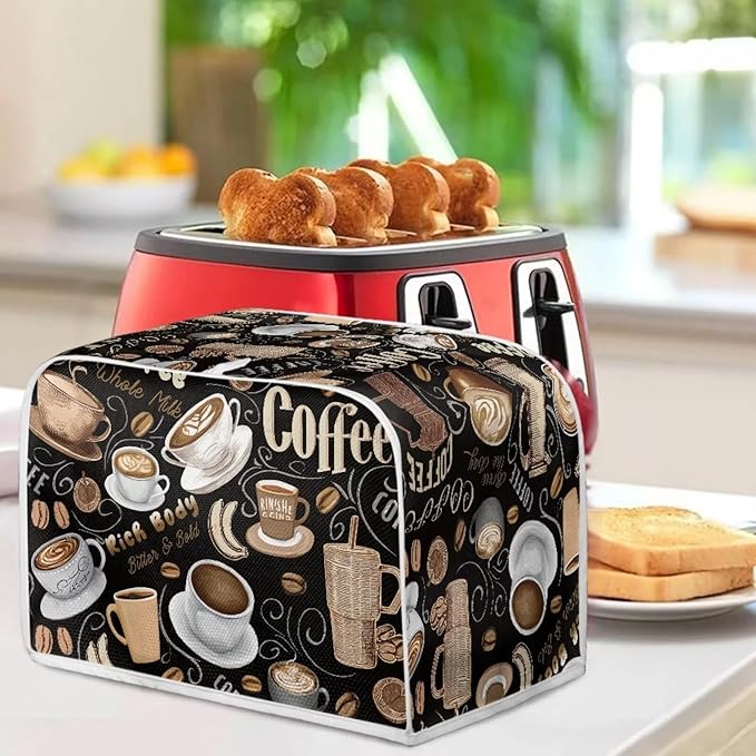 Doojoayie Home Toaster Covers for Kitchen Coffee Print Toaster Appliance 2 Slice Dust-proof Cover Small Appliance and Fingerprint Protection