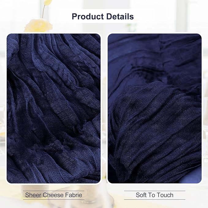 6 Pack Navy Blue Cheesecloth Table Runner 35x120 Inch 10Ft Rustic Gauze Cheese Cloth Table Runner Sheer Cheesecloth Table Runners for Wedding Party Bridal Shower Decoration