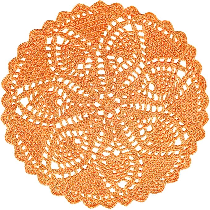 BIBITIME Lace Placemats Table Doilies Round Handmade Crochet Doily Kitchen Cup Mug Mats,Orange,Pack of 1 PC