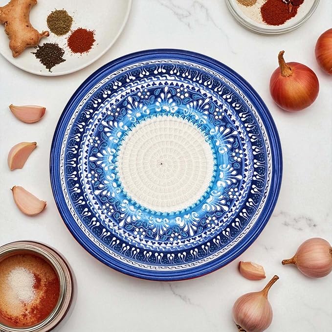 Ceramic Grater Bowl, Garlice Grater Plate, Handmade Ginger Grater, Mincer Bowl for Cheese &Vegetables, Ceramic Decorative Mincer, Hand Dish for Garlic (Festive Mandala)