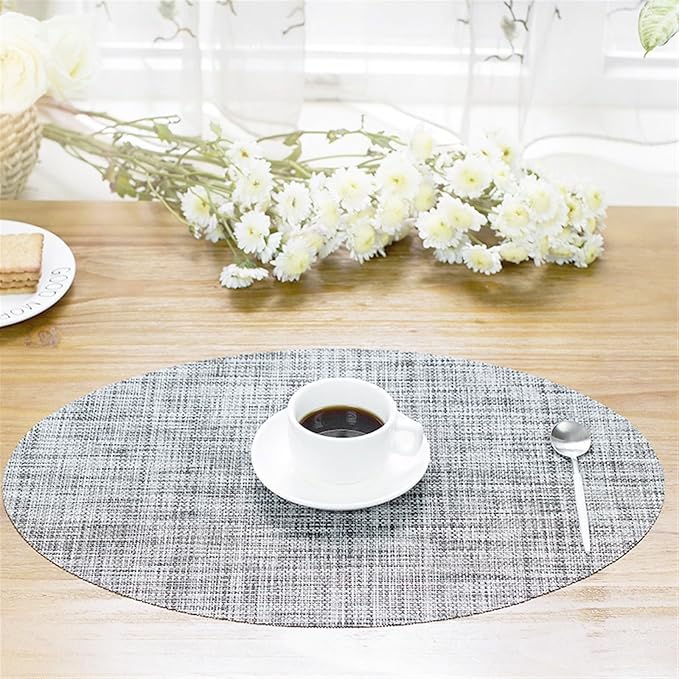 Oval Placemats for Dining Table PVC Table Mat for Home Party Thanksgiving Table Decoration Plate Mat(Tuo Brown,6 pcs)