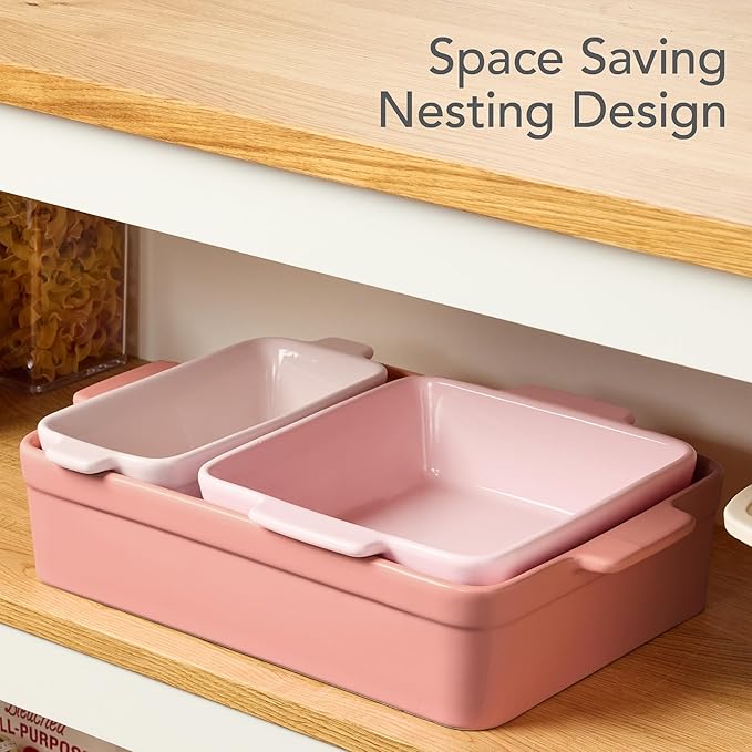 Best Choice Products 3-Piece Ceramic Bakeware Set, Stoneware Baking Dishes, Porcelain Casserole Bakeware Dishes, Serving Dishes - 9x12 Casserole, Loaf Pan, 8x8 Baking Dish - Pink Champagne
