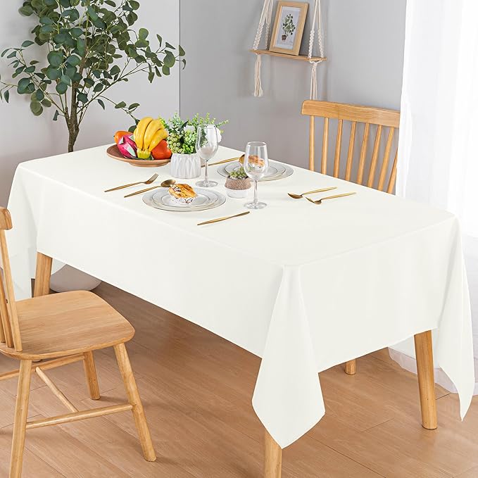 Hiasan 60 X 120 Inch Rectangle Textured Tablecloth - Waterproof Spillproof Antiwrinkle Jacquard Table Cloth for Kitchen and Dining Dinner, Outdoor Picnic, Holiday and Parties, Ivory