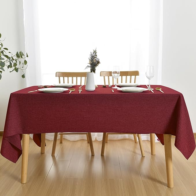 JIUZHEN Square Table Cloth Faux Linen Farmhouse Tablecloth Wrinkle Stain Resistant Valentines Tablecloth Fabric Table Cover for Kitchen, Dining Room, Parties and Camping, 54 x 54 Inch