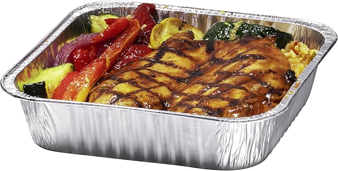 8x8 Disposable Aluminum Pans With Lids - 50 Pack Foil Pans For Cooking, Baking Cakes, Roasting & Homemade Breads - Disposable Food Containers With Foil Lids