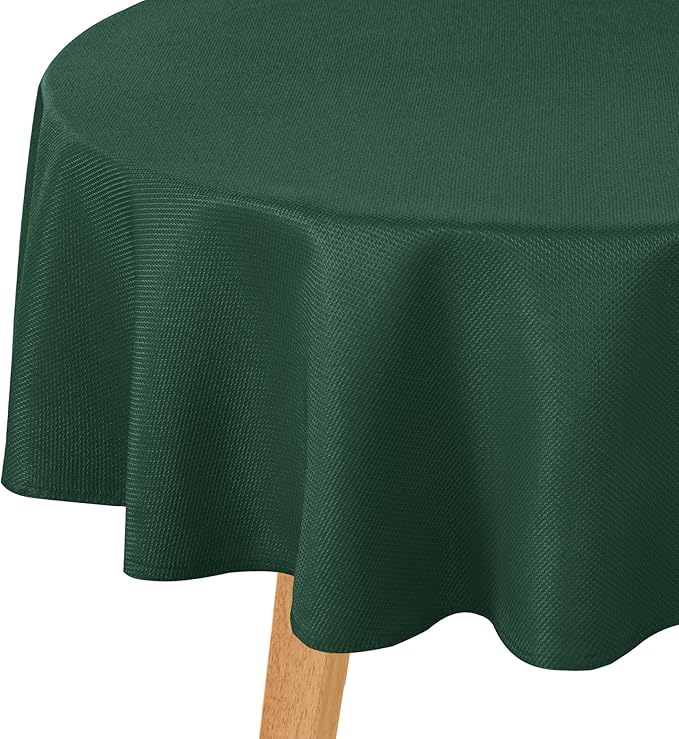 Hiasan Round Textured Tablecloth 60 Inch - Waterproof Spillproof Antiwrinkle Jacquard Table Cloth, Decorative Polyester Table Cover for Kitchen, Picnic, Holiday and Parties, Hunter Green