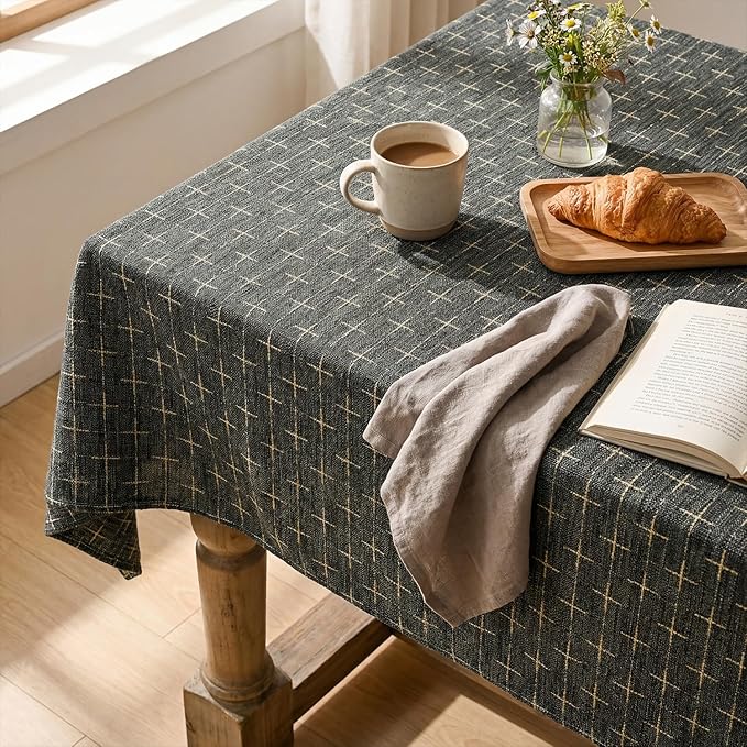 Horaldaily Taupe Rectangular Table Cloth, Cross-Star Solid Textured Embroidery Tablecloth, Wrinkle Free Washable 60×104 Inch Table Cover for Kitchen, Party, Wedding, Picnic, Outdoor
