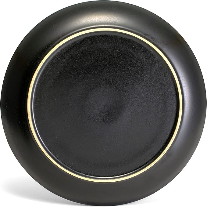 Sango 16-Piece Stoneware Dinnerware Set for 4, Glossy Black & Blue Plates and Bowls Sets with Reactive Glaze, Ceramic Dish Set, Modern Dishes for Everyday Dining, Microwave & Dishwasher Safe, Resona