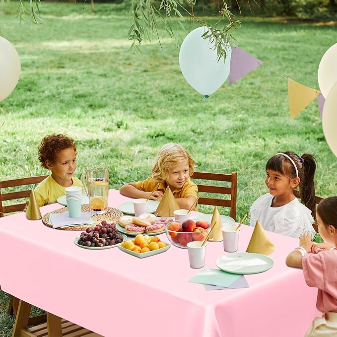 4 PCS Plastic Table Cloth Disposable, 54 x 108 Inches Pink Tablecloth, Plastic Table Cover Rectangle Tablecloth for Baby Shower Decorations and Wedding Party, Tablecloths of Leakproof Home Essentials