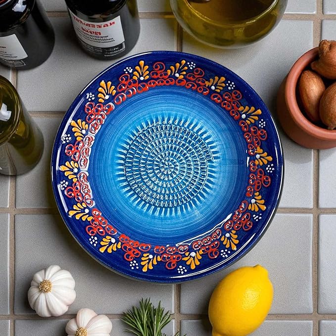 Ceramic Grater Bowl, Garlice Grater Plate, Handmade Ginger Grater, Mincer Bowl for Cheese &Vegetables, Ceramic Decorative Mincer, Hand Dish for Garlic (Sultan Navy)
