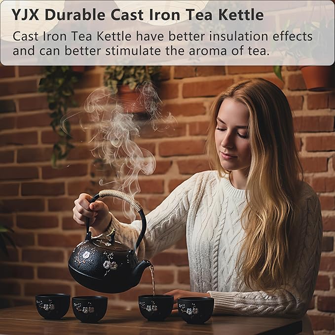 Cast Iron Kettle Teapot, Japanese Style Tetsubin, Cast Iron Tea Kettle with Stainless Steel Infuser for Loose Tea, Internal Enamel Iron Tea Pots for Stovetop Safe(40.2oz/1200ml)