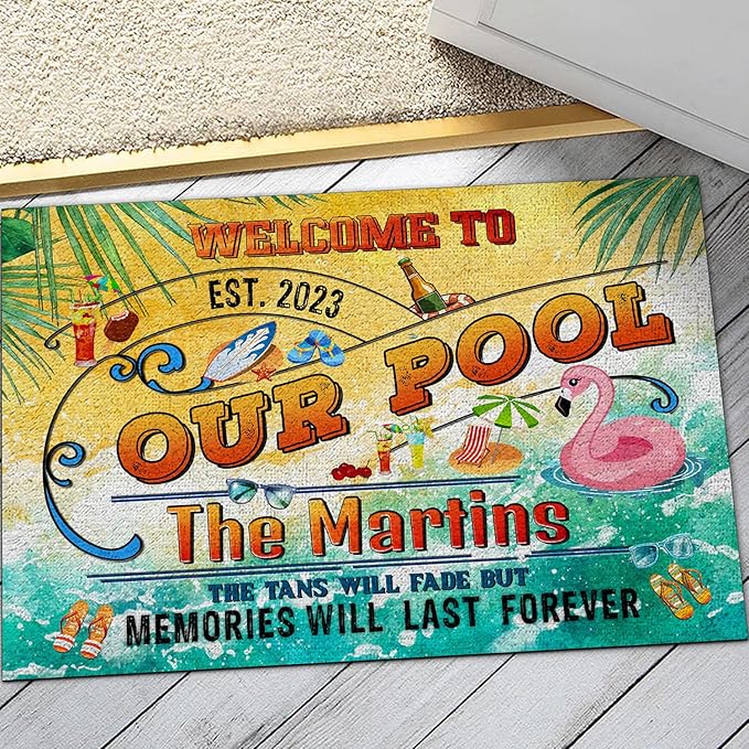 THUYPT Personalized Pool Doormat, Pool Rug with Pool Rules Pattern, Poolside Decorations Pool Accessories, Pool Patio Decor Summer Themed Outdoor/Indoor (07)