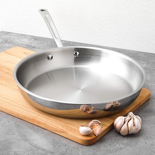 Amazon Basics Tri-Ply Stainless Steel Fry Pan, 12 inch, Silver